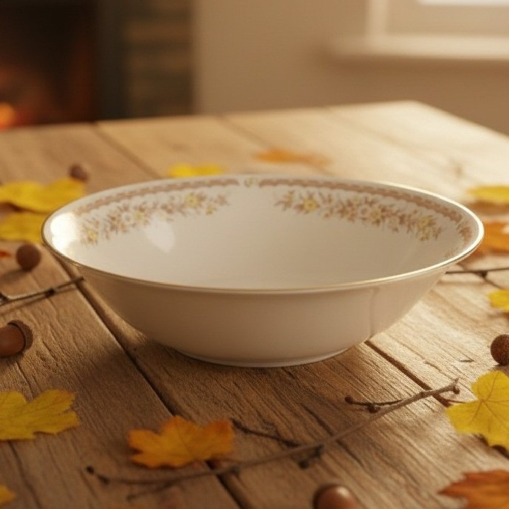 Ekco International Golden Autumn Serving Bowl, Vintage Fine China Tableware